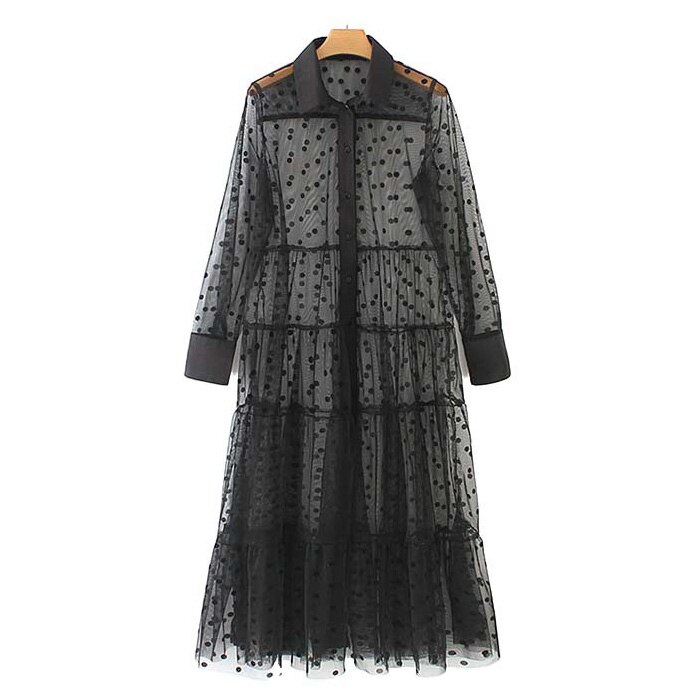 Jacquard polka dot mesh dress — view 6