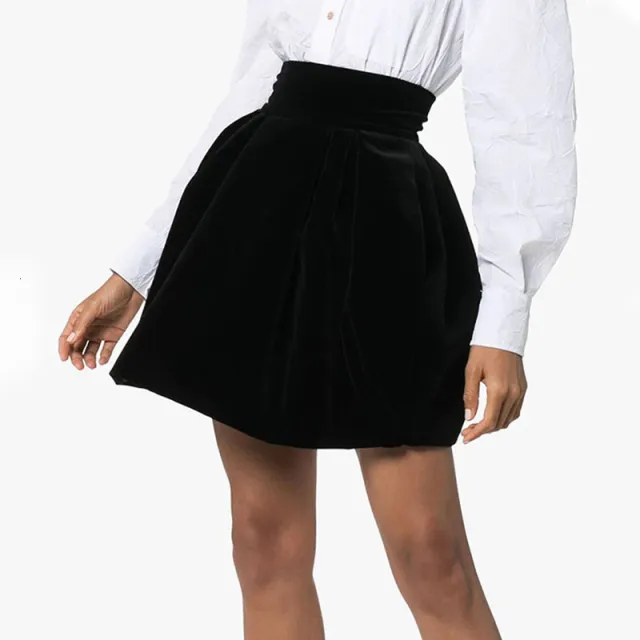 Autumn new skirt three dimensional pleated high waist black short puffy skirt Black - Shop at LoveMi