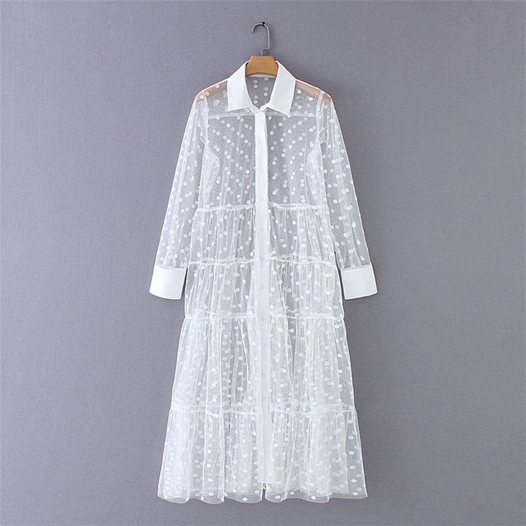 Jacquard polka dot mesh dress