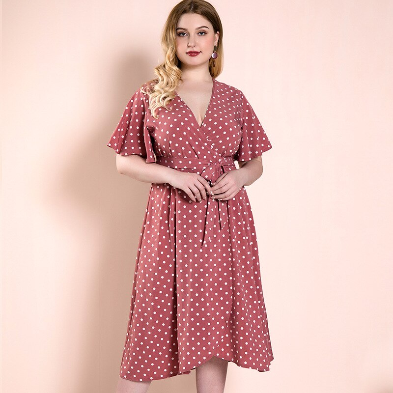 Polka dot lace waist dress