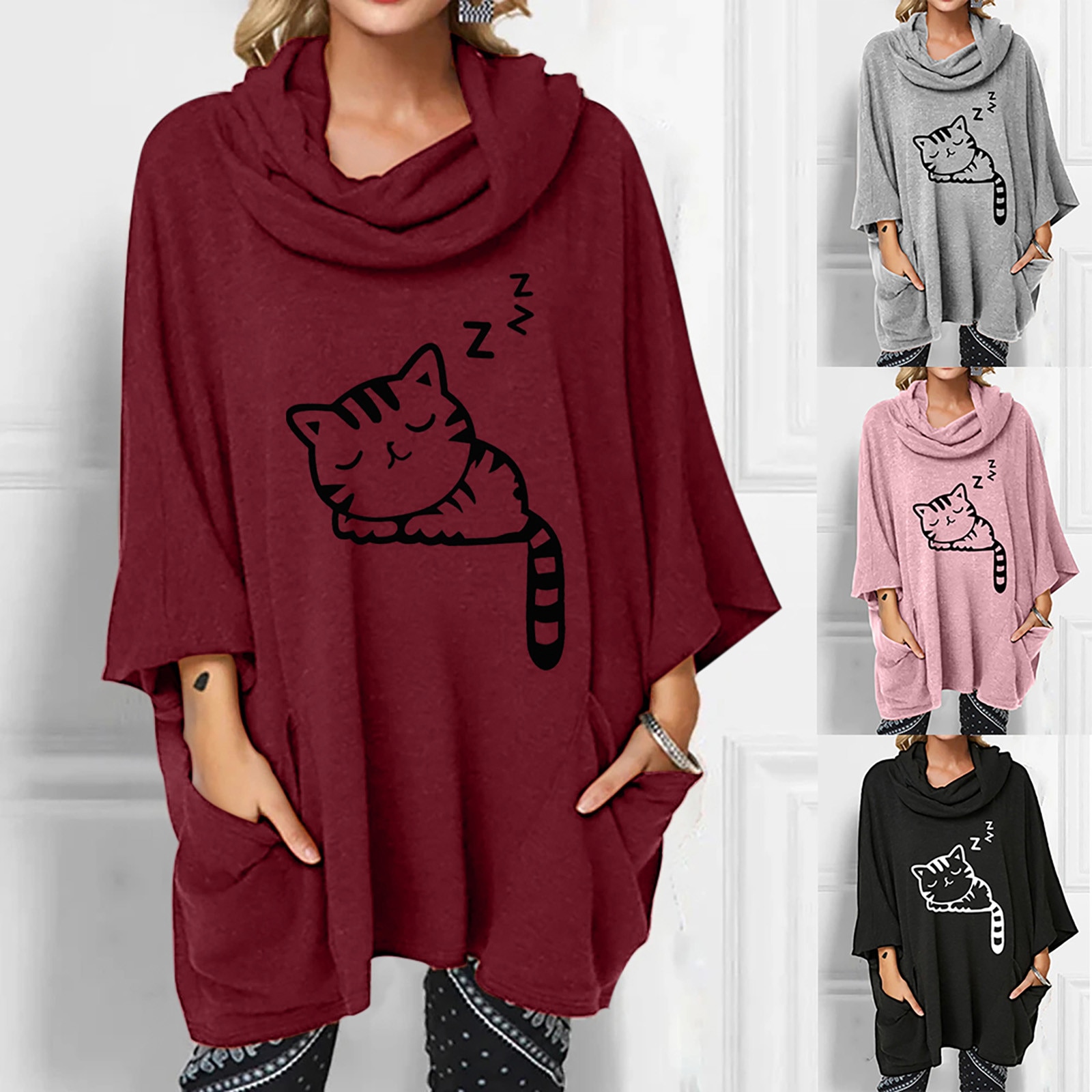 Cat cartoon hooded sweater