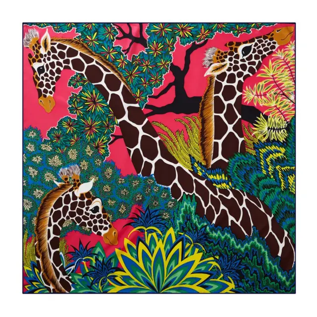 Giraffe 90cm hand rolled women's twill square scarf Red - Shop at LoveMi