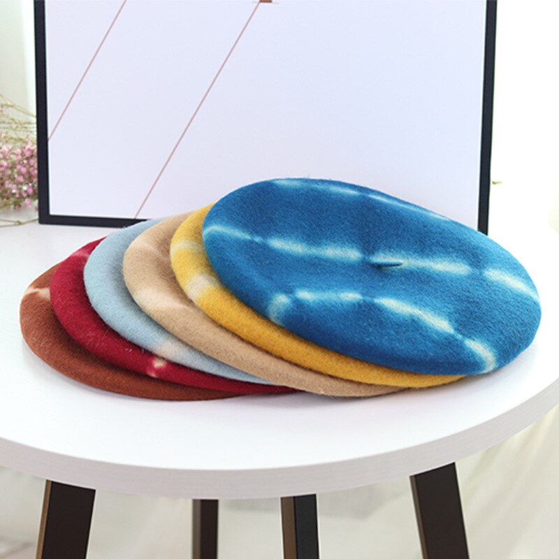 New tie-dyed fine wool beret hat