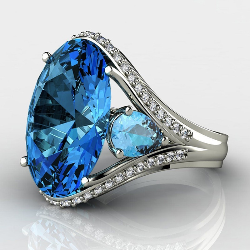 Silver-Plated Oval Zircon Ring