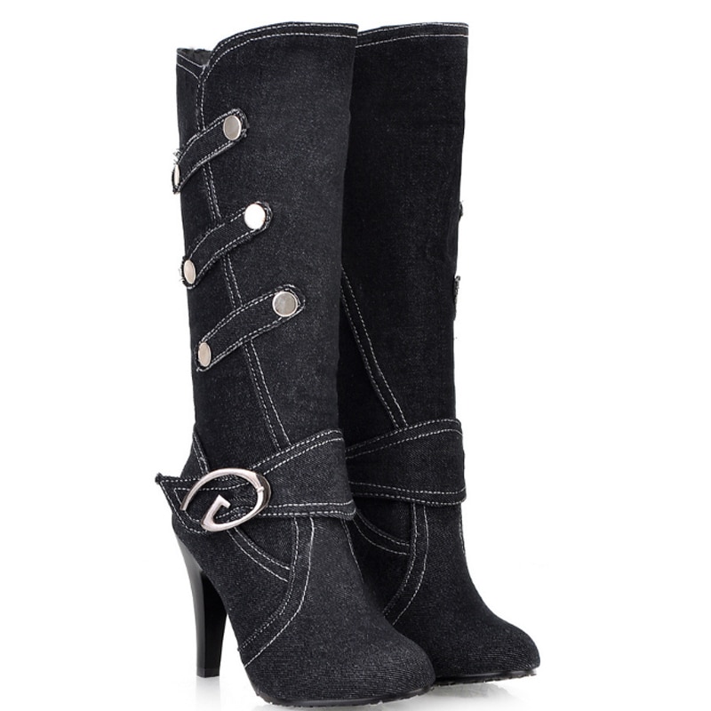 Cloth stiletto high heel high boots Black - Shop at LoveMi