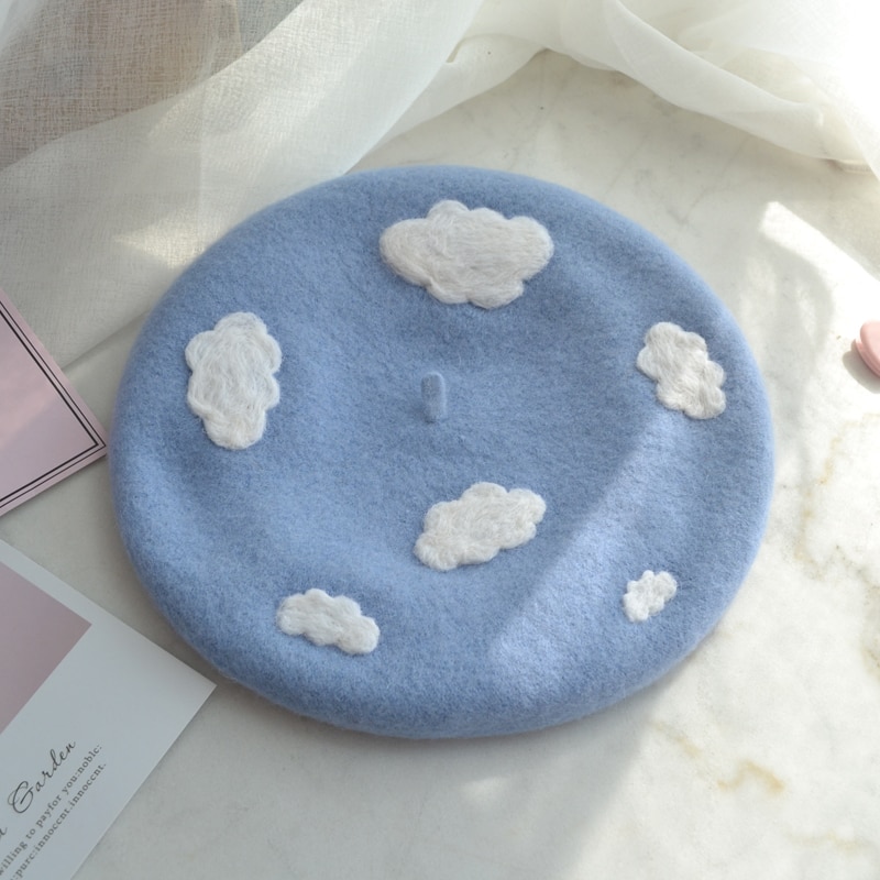 Handmade wool felt cloud beret