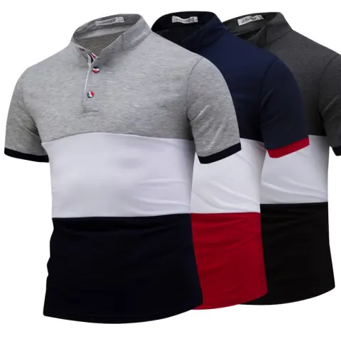 Colorblock Stand Collar Short Sleeve T-shirt