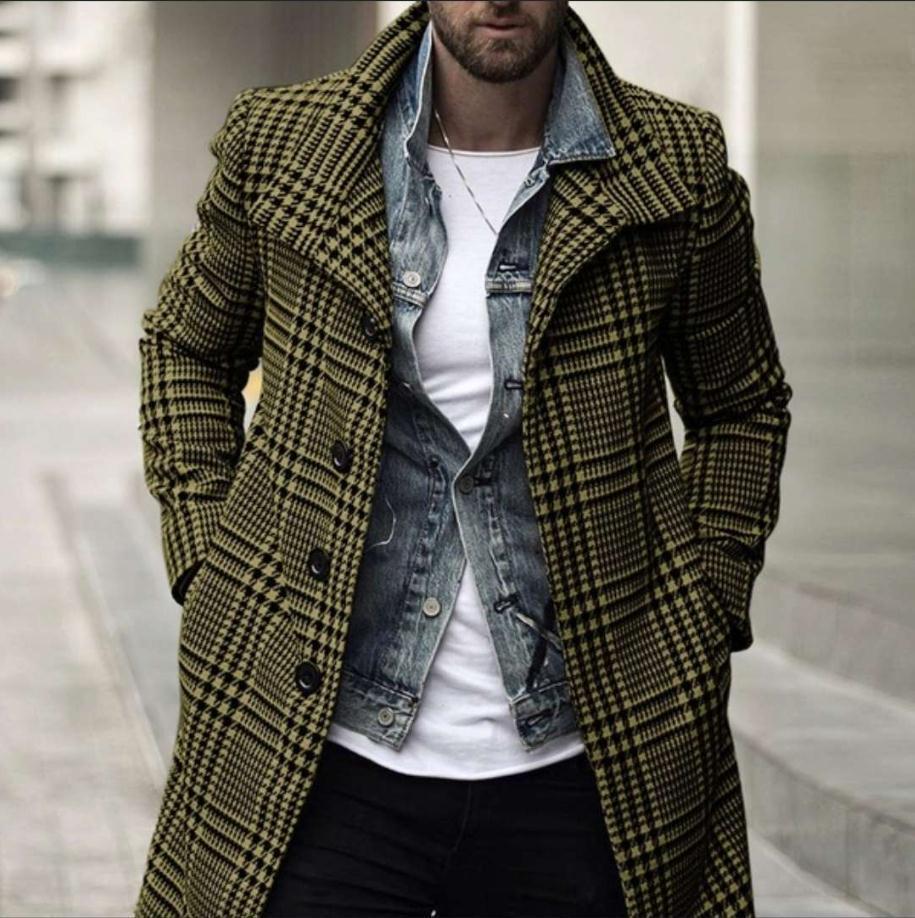 Men's Plaid Lapel Coat