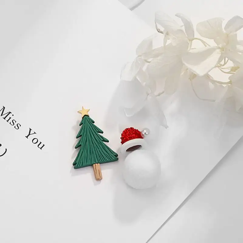Diamond Christmas tree hat fur ball earrings
