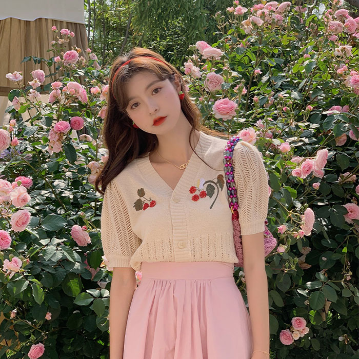 Openwork knitted cardigan sweater