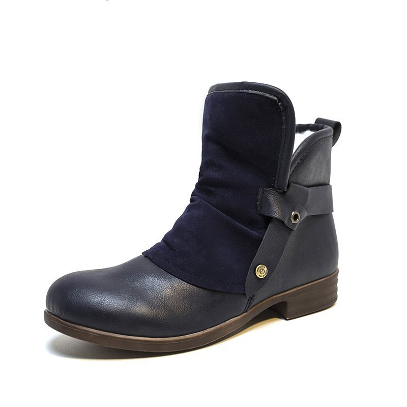 Belt buckle flat thick heel women's boots