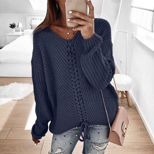 Women's loose stitching sweater