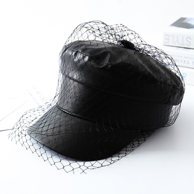 Mesh PU leather beret