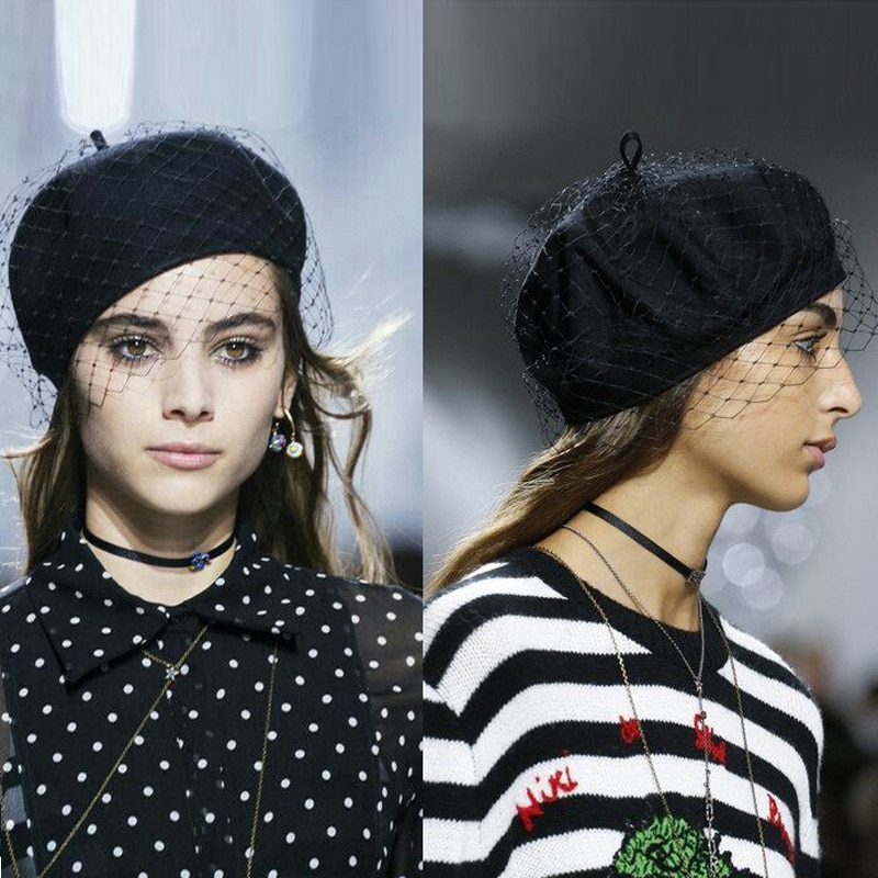 Autumn and winter retro British mesh pumpkin hat