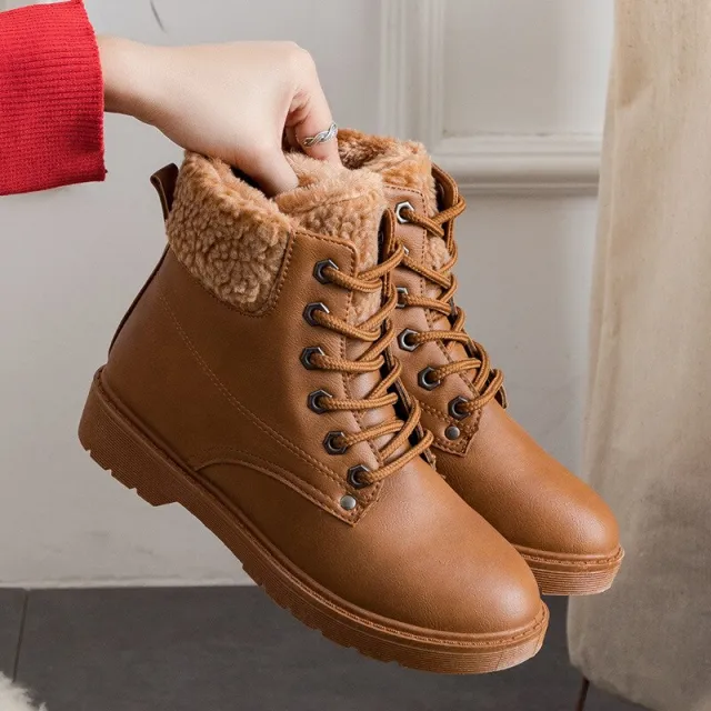Thermal cotton shoes lace up snow boots Khaki - Shop at LoveMi