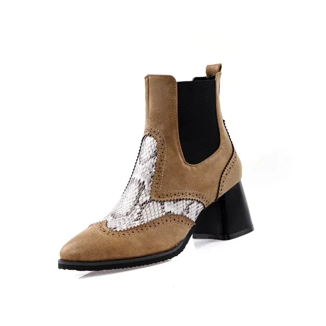 Sleeve pointed toe fashionable chunky heel ankle boots Brown - Shop at LoveMi