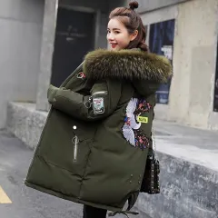 Leisure embroidered printed down jacket - Army Green - View 1