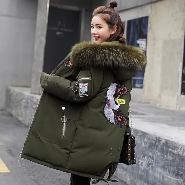 Leisure embroidered printed down jacket Army Green - Shop at LoveMi