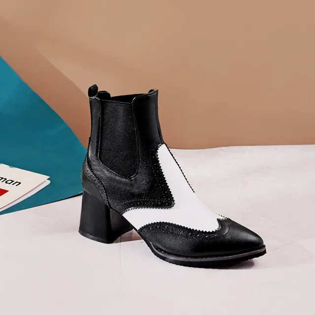 Sleeve pointed toe fashionable chunky heel ankle boots Black - Shop at LoveMi
