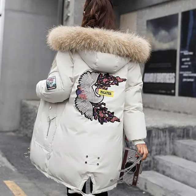 Leisure embroidered printed down jacket White - Shop at LoveMi