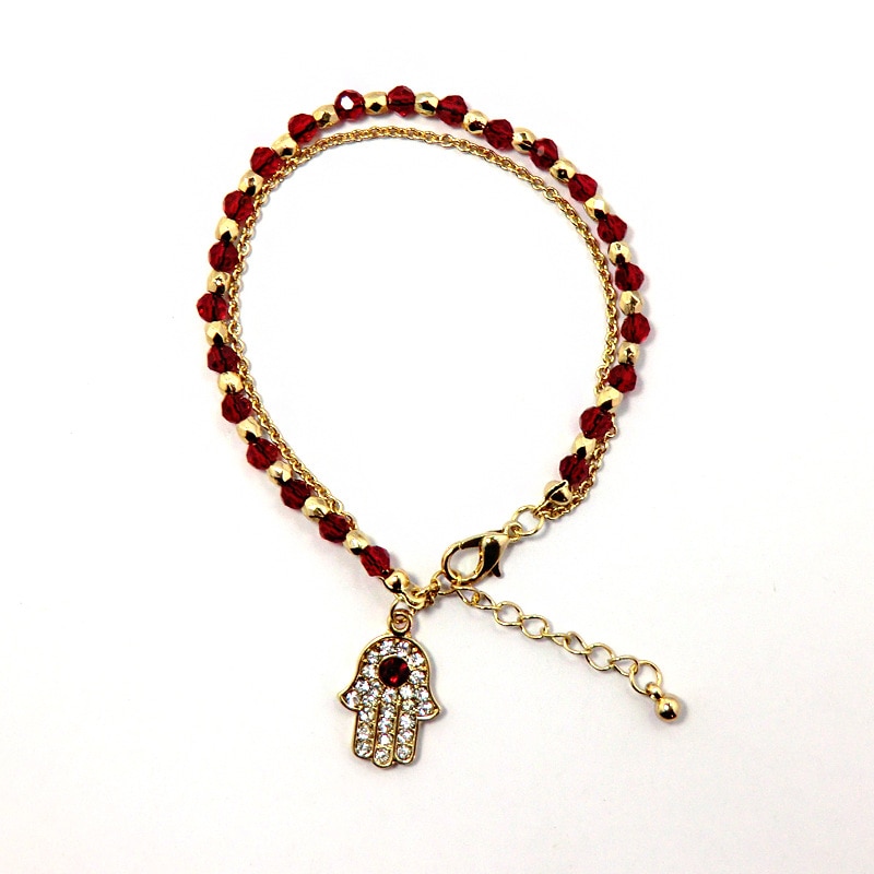 Fatima Palm Demon Eye Diamond Crystal Glass Bead Bracelet