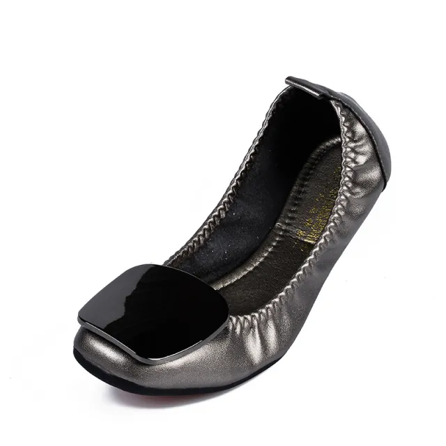 Square Toe Square Buckle Flats Gun Color 33 - Shop at LoveMi