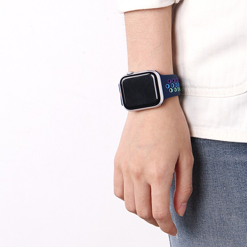 Rainbow silicone breathable watch strap