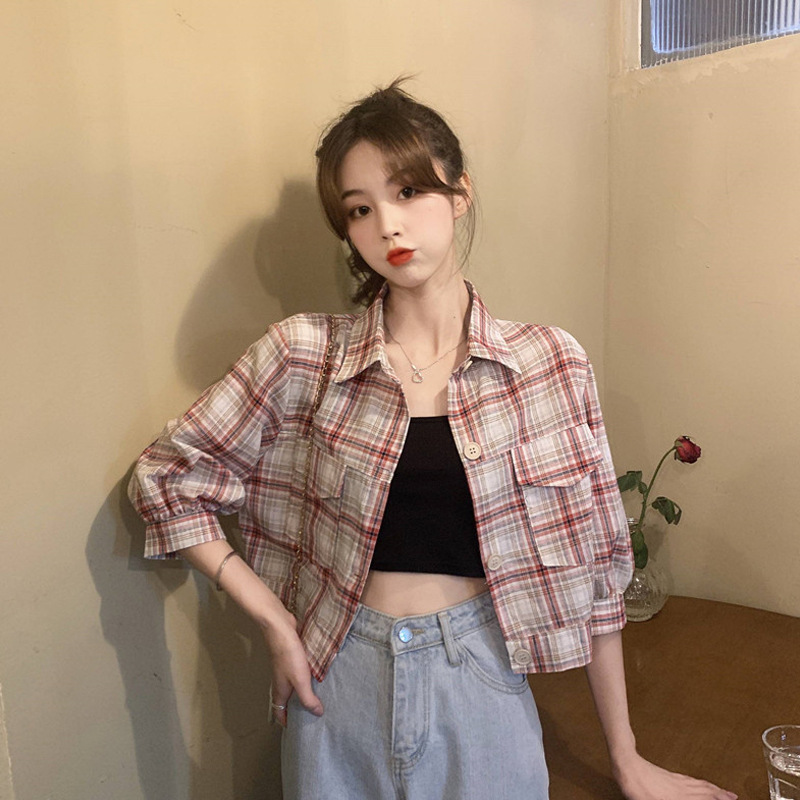 Retro Hong Kong style plaid shirt