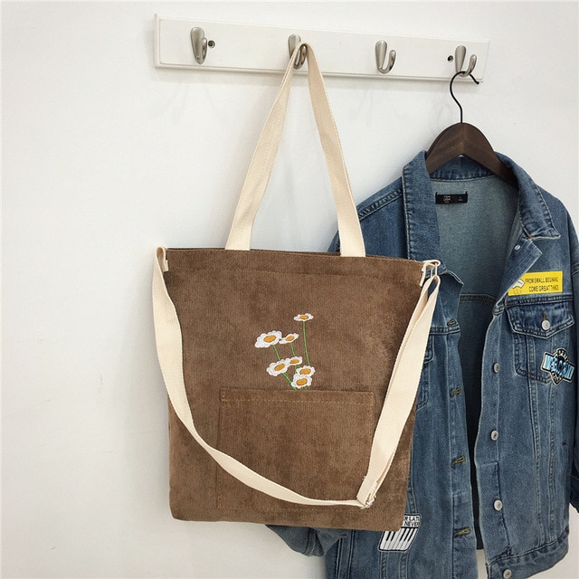 Corduroy large capacity canvas bag