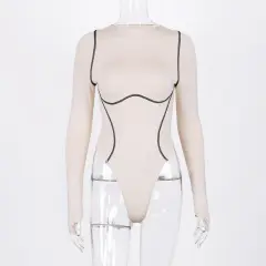 Long sleeve striped bodysuit - Apricot - View 1