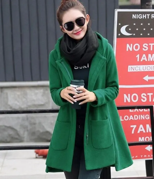 Plush hooded sanitary women loose - Green