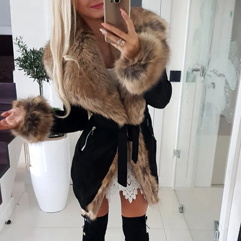 Winter fur coat cotton-padded coat - Black