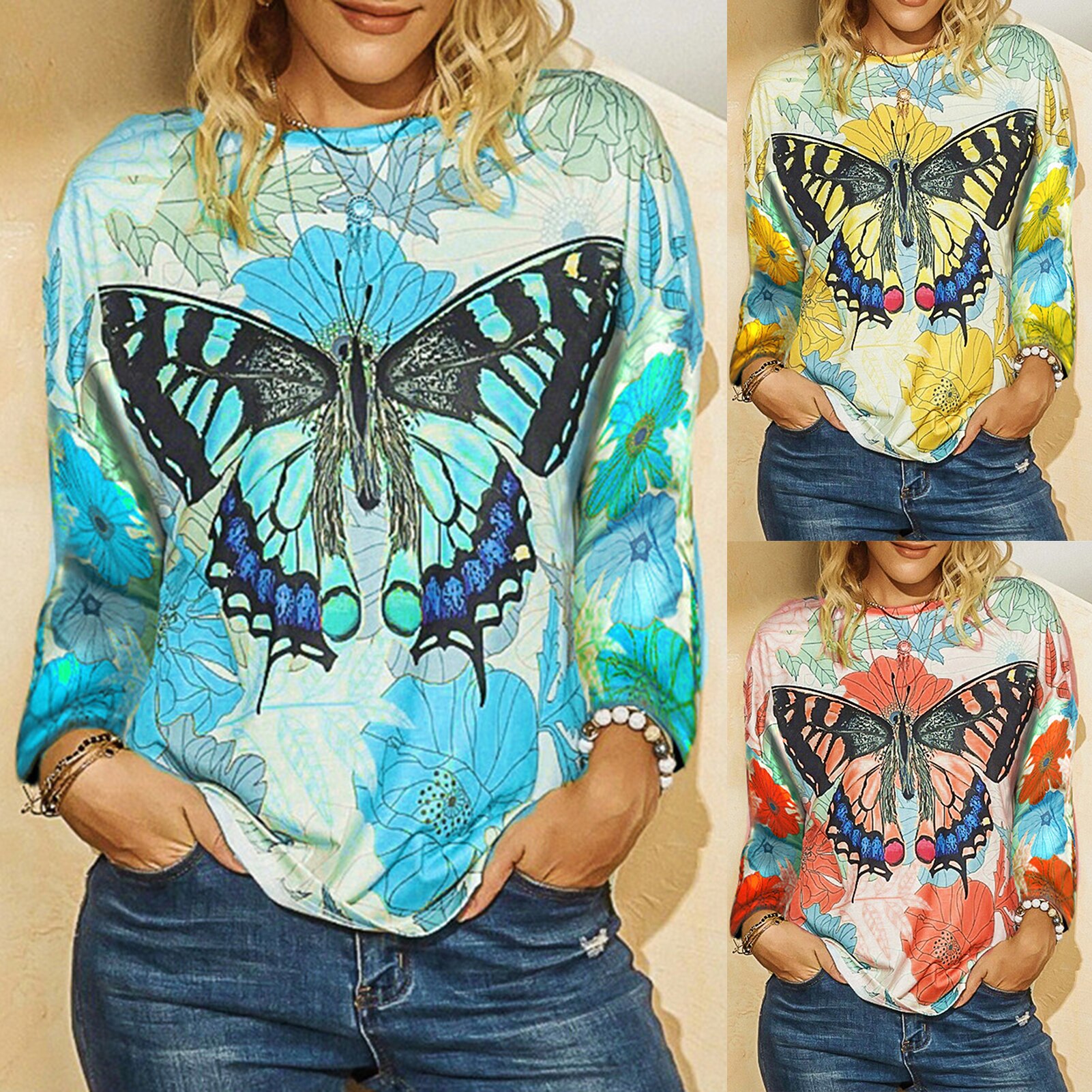 Butterfly print long sleeve T-shirt