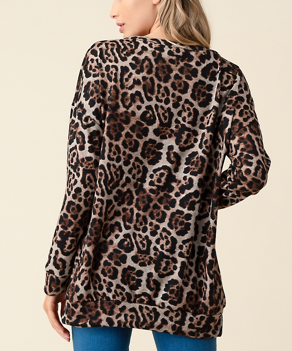 Leopard print round neck long sleeves