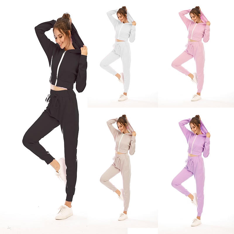 Hooded zipper casual suit