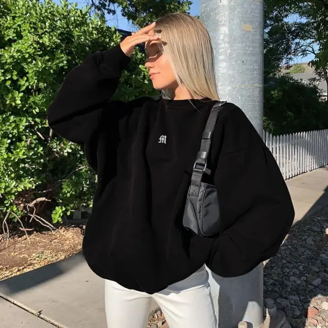 Solid color embroidered sweatshirt Black - Shop at LoveMi