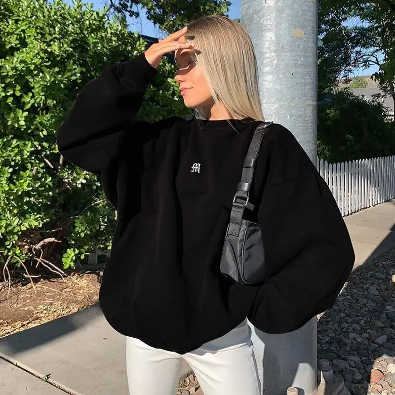 Solid color embroidered sweatshirt - Black