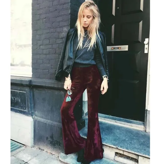 Velvet micro ladies casual pants Wine Red - Shop at LoveMi