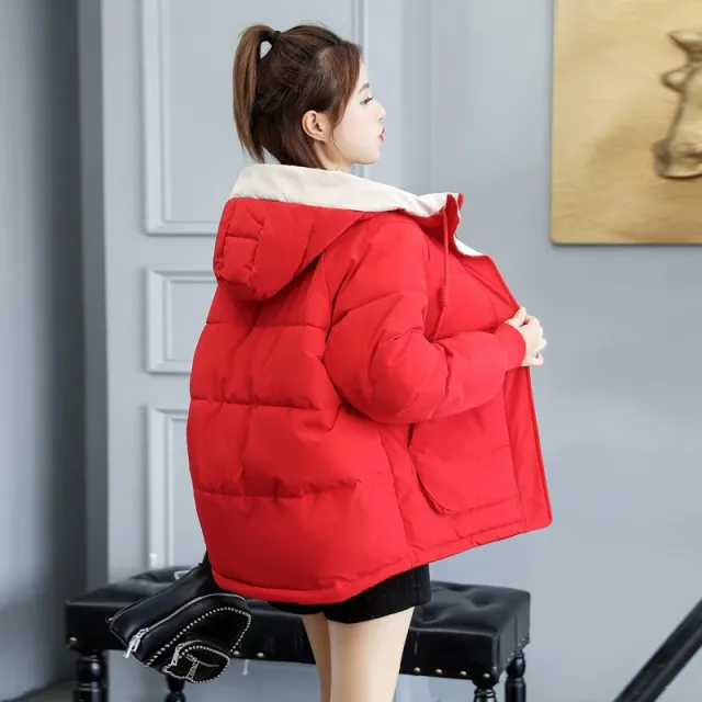 Plus size women's cotton short warm jacket Red - Shop at LoveMi