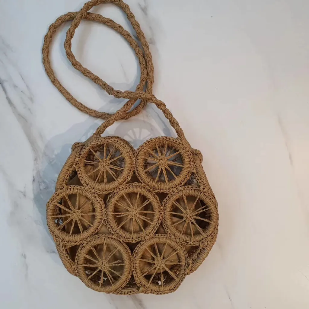 Ring handmade straw bag - Brown