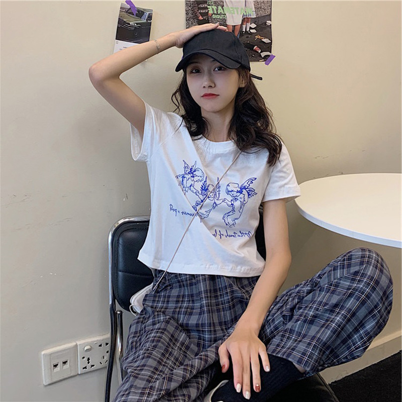 Angel print round neck short sleeve