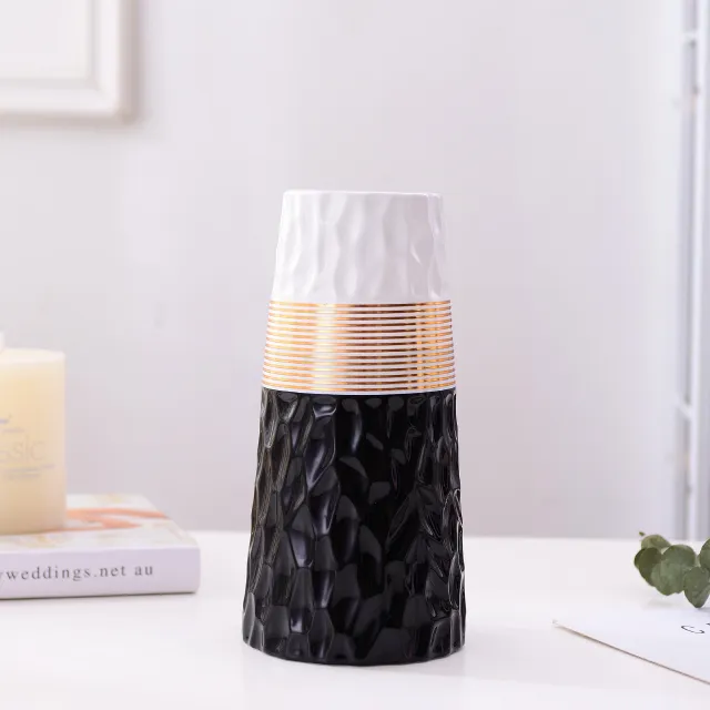 Nordic gold, white, black, pink and gray two tone ceramic vase Black - Shop at LoveMi
