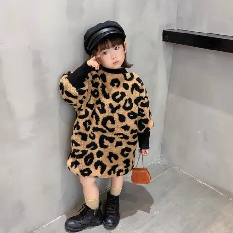 Autumn Winter Girls Long Sleeve Leopard T Shirt Kids