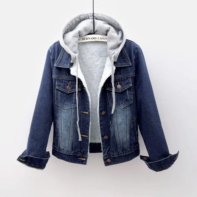 Winter denim cotton coat - Dark Blue Plush