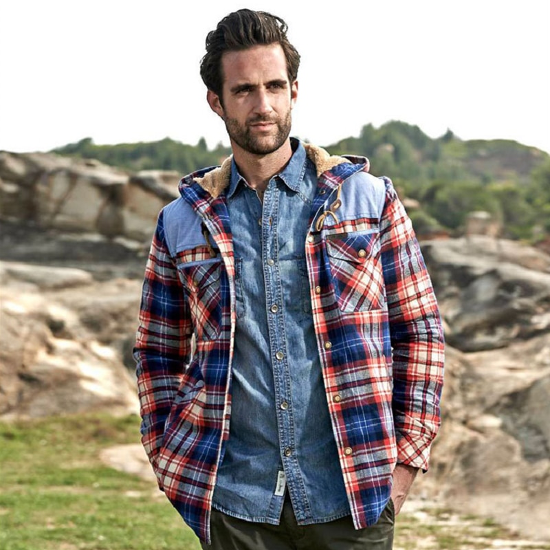 Title 8, Plaid Hooded Shirt