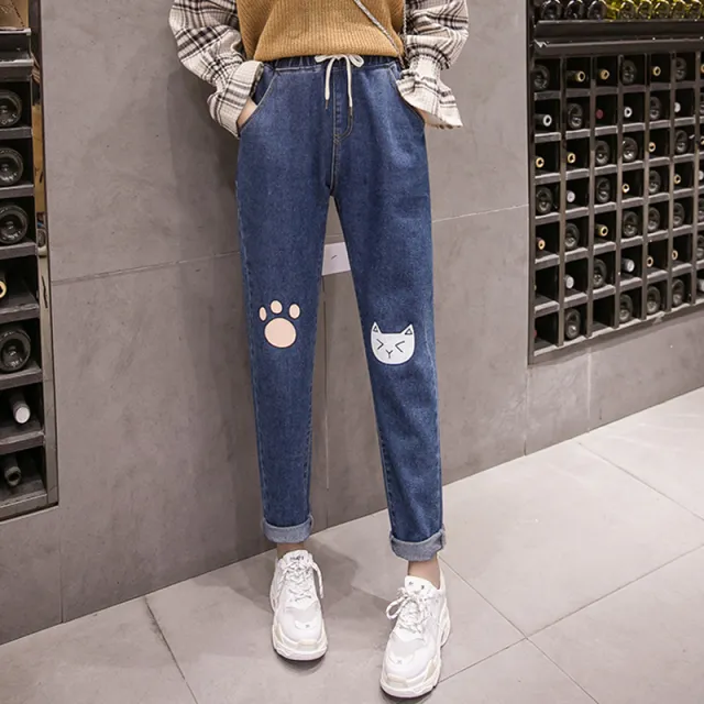 Denim pants with elastic waist Blue - Shop at LoveMi
