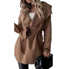 Lace-up short trench coat casual jacket - Dark Khaki - View 1
