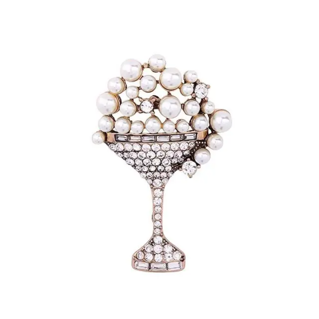 Vintage wine glass brooch Silver - Shop at LoveMi