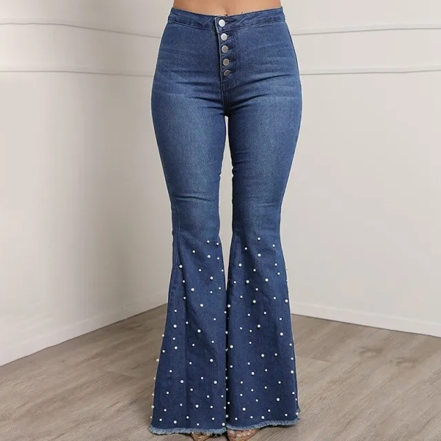 Beaded flared pants Blue - Shop at LoveMi