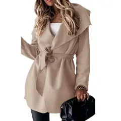 Lace-up short trench coat casual jacket - Khaki - View 1